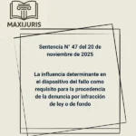 Sentencia N° 47 del 20 de noviembre de 2025 - La influencia determinante en el dispositivo del fallo como requisito para la procedencia de la denuncia por infracción de ley o de fondo
