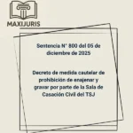 Sentencia N° 800 del 05 de diciembre de 2025 - Decreto de medida cautelar de prohibición de enajenar y gravar por parte de la Sala de Casación Civil del TSJ